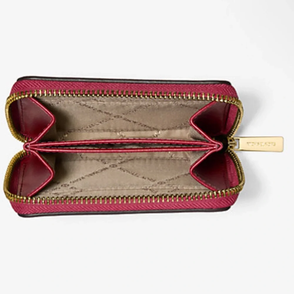 MICHAEL KORS Jet Set Medium Distressed Zip Around Card Case Cherry NWT
